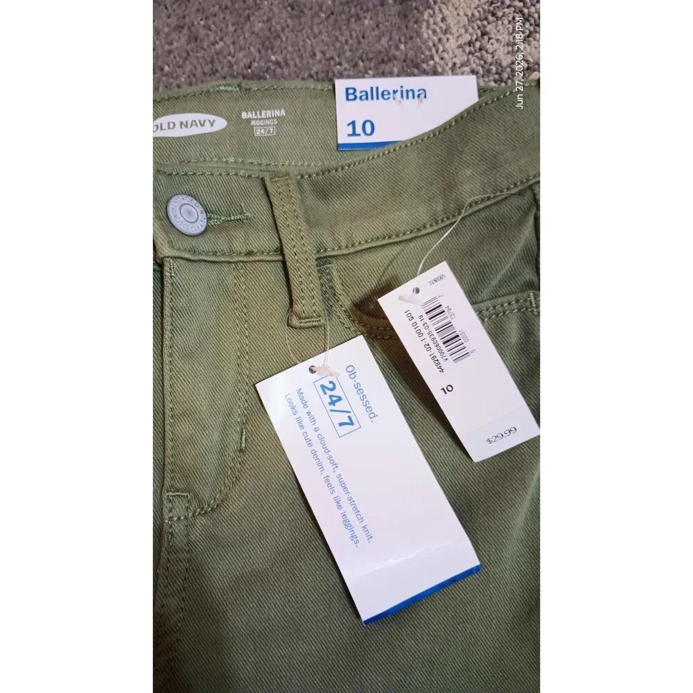 OLD NAVY Ballerina Girls Green JEGGING PANTS Size 10 Adjustable Waist (P0045B6)
